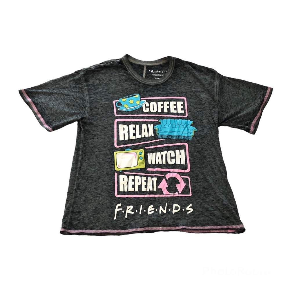 Friends Coffee Relax Watch Repeat Burnout Shirt Grey XS‎